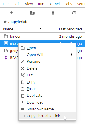 copy shareable link in JupyterLab